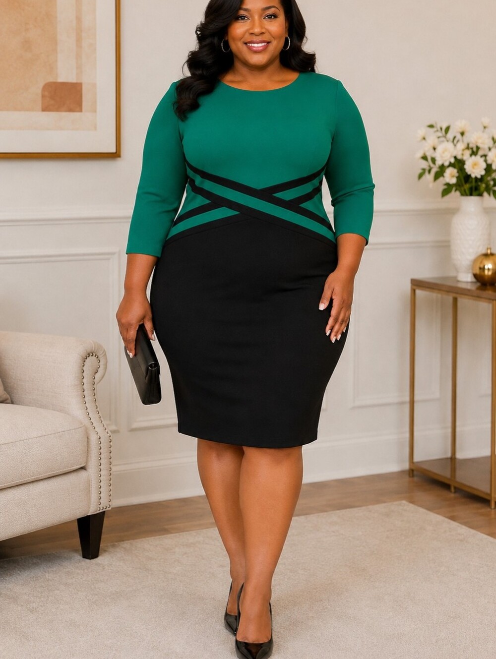 Women’s Green and Black Ponte Sheath Dress